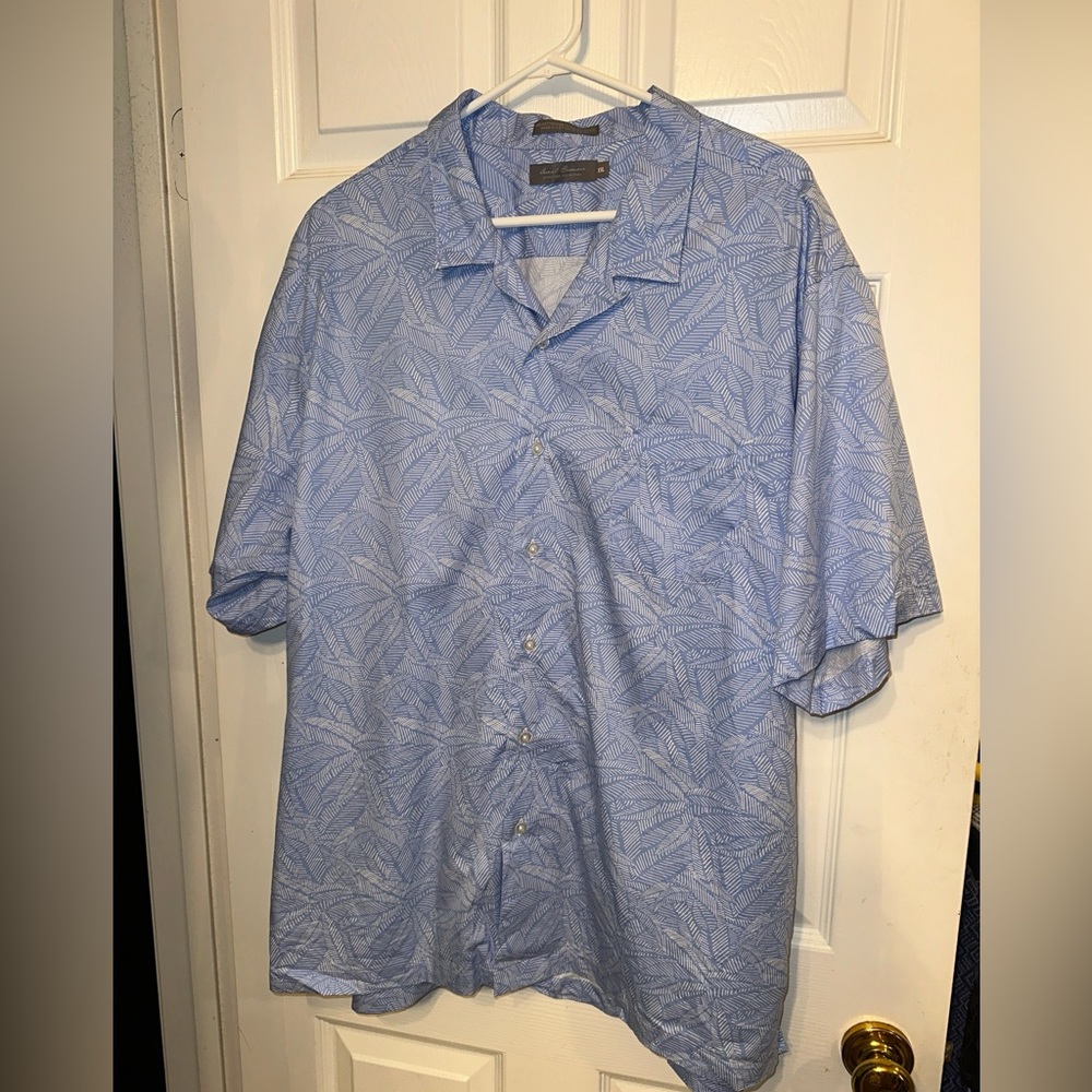 Daniel Cremieux XXL Mens Short Sleeve Button Up Shirt Blue Leaf Pattern Cotton+